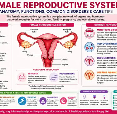 Illustration of the female reproductive system showing ovaries