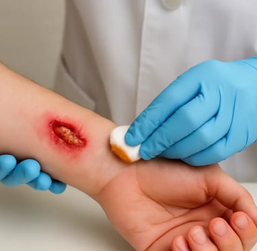 Person receiving medical treatment for a dog bite wound to prevent infection