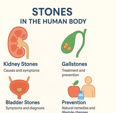 Crystallization process of minerals leading to stone formation in the human body