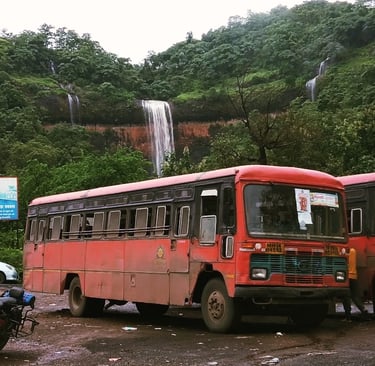 <img src="MSRTC bus . jpg " alt="A MSRTC bus along the way to malshej ghat">