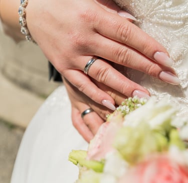 Hochzeitsfotografie, Ringe, Hochzeitskleid, Buchen