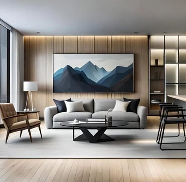 a living room with a couch and a table