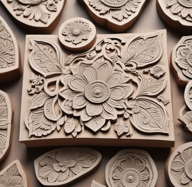 Close-up of a vibrant Sangener block print fabric with intricate floral patterns in earthy tones.