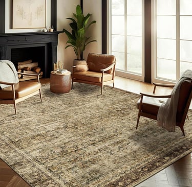 a living room with a couch, chairs, and a fireplace