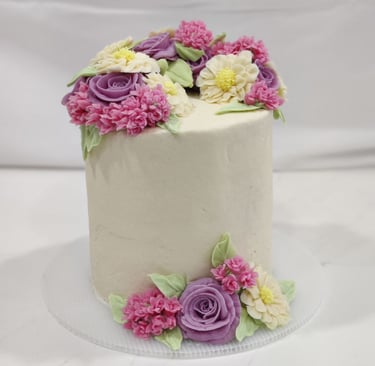 White cake with flowers