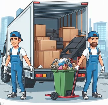 two men in overalls and overalls are standing in front of a truck with