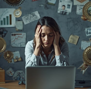 Woman sitting alone in reflection after success feels empty