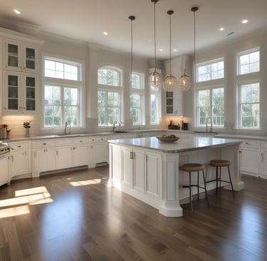 Salon cuisine lumineux, propre et rangé