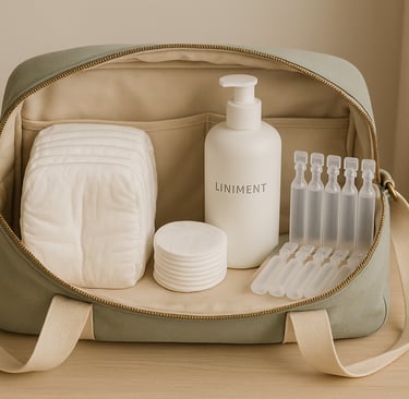 sac à langer ouver avec couches liniment et sérum physiologique