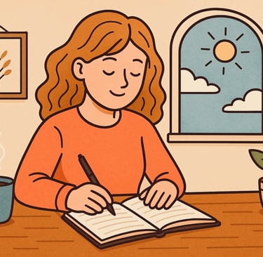 A young lady finds peace at home while journaling.