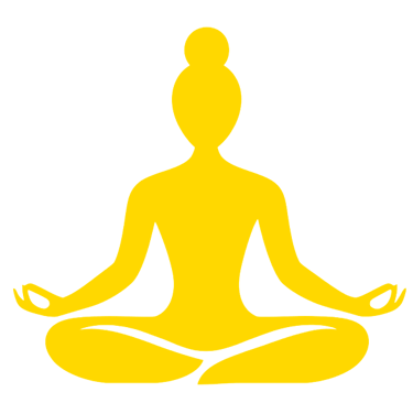 a woman sitting in a lotus pose with her hands on her knees