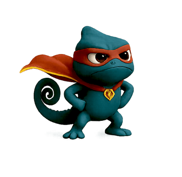 a cartoonish looking blue and red colored character