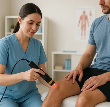 Una fisioterapista esegue una laserterapia sul ginocchio di un paziente!