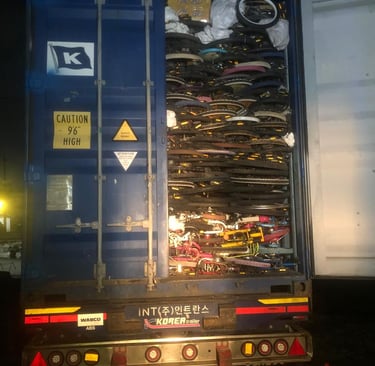 OINO, used bicycles and other goods loaded in a container for export to Afghanistan