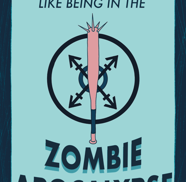 A comic cover shows spiked baseball bat illustration, text says, 'being trans is exactly like being in the zombie apocalypse'