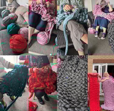 groups at previous arm knitting workshops making blankets