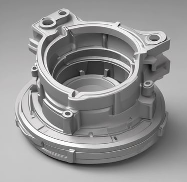 Close-up of a Royal Enfield motorcycle, focusing on the branding and parts of the engine. The logo is prominent on the bike's fuel tank, which is painted in a light color. Parts of the engine and other mechanical components are visible, with metallic textures and detailed craftsmanship.