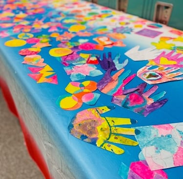 student artwork elements during residency with Arturo Ho at Oakwood Elementary School