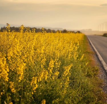 Goldenrod down a road