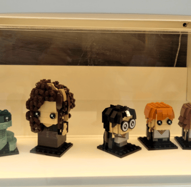 a display case with legos of harry potter themed legos