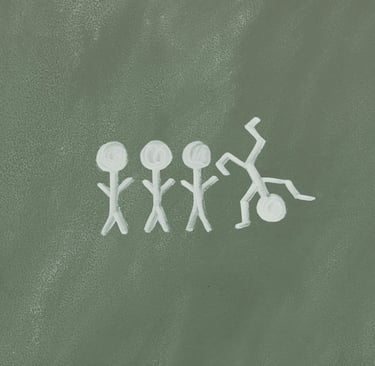 a chalkboard with a drawing of a man and a woman