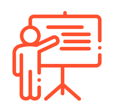 a person standing in front of a presentation board