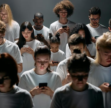 a group of people standing in a crowd of people