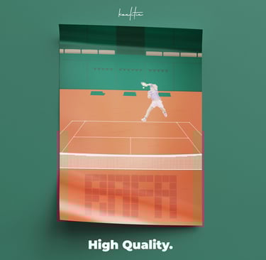Poster tenis cu Rafa Nadal pe terenul de la Roland Garros.
