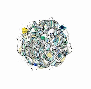 ILLUSTRATION ABSTRAITE géométrique BOULE BLEU VERTE