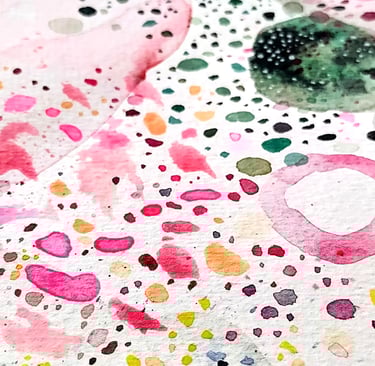 Détails aquarelle abstraite tons roses et verts Eva Girardeau Artiste