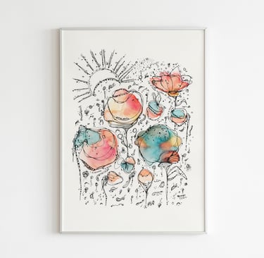peinture de fleurs surréalistes à l'encre et aquarelle