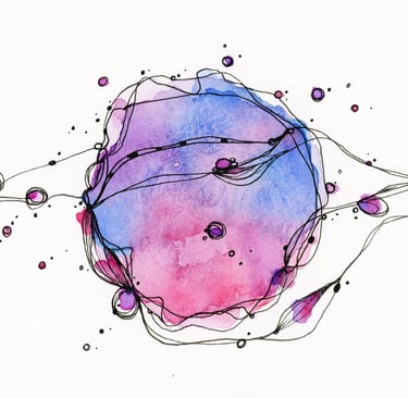 illustration abstraite, bulles colorée et liens noirs
