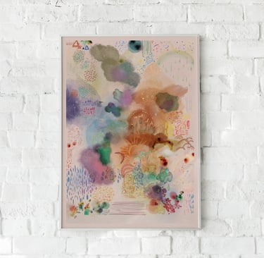 Illustration digitale abstraite et onirique, douce et colorée