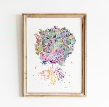 Aquarelle poétique surréaliste végétation aquatique