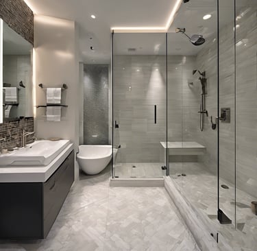a bathroom with a tub and a shower