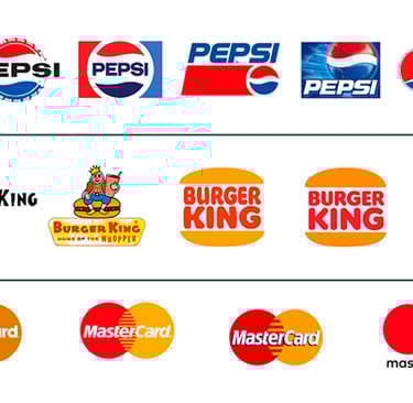 Evolución de logos de las marcas Pepsi, Burger King y Master Card
