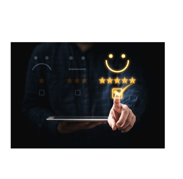 a person holding a tablet with a smiley face drawn on it