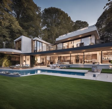 a large house with a pool and a large lawn