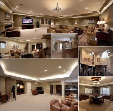 a collage of a living room and dining room