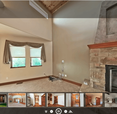 a living room with a fireplace
