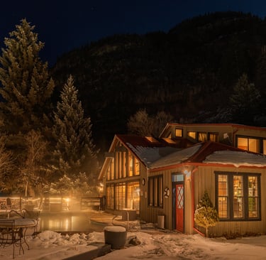 Ouray, CO real estate commercial property branding outdoor mineral pool at twilight