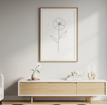 doodle flower art framed on wall