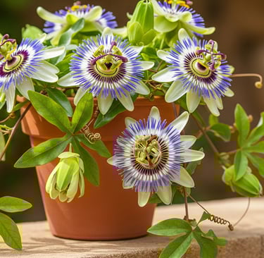 passion flowers in a plant pot