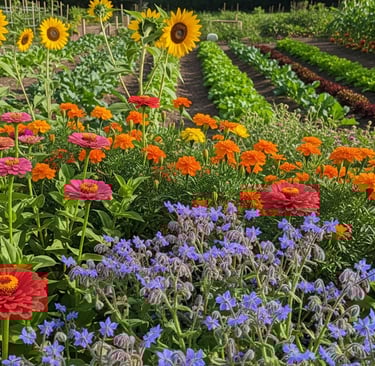 vegetable garden flowers next to veggie patch