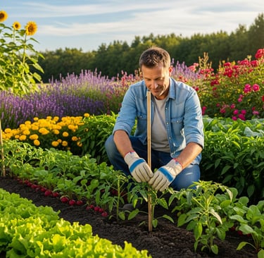 man tending to his vegetable patch
