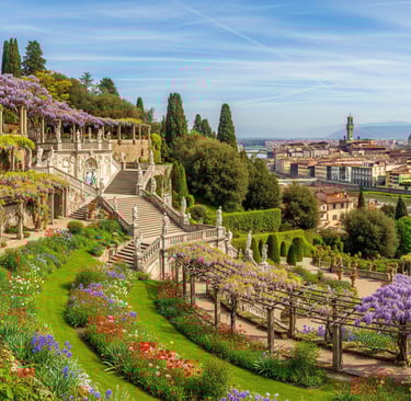bardini gardens in florence with florence city backdrop