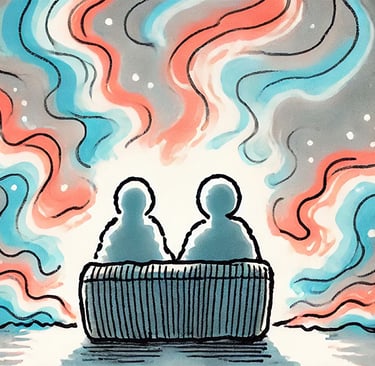 a couple of people sitting on a couch