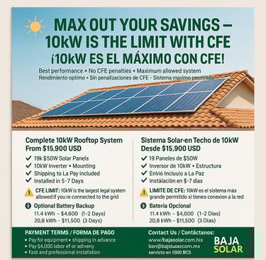10kW solar system Baja California Sur,,    Buy 10kW solar system Mexico,,    Grid-tied solar system 