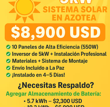 sistema solar 5kW Baja California Sur,, sistema solar 10kW Baja California Sur,, instalación d
