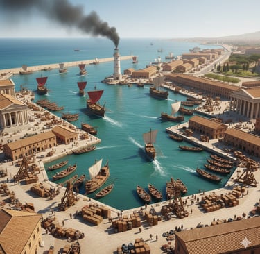 flota romana llegando a puerto